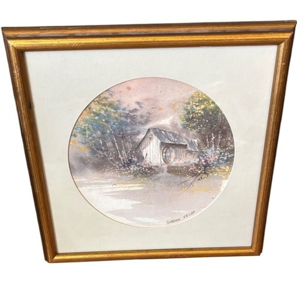 Vintage Barbara Krupp Watercolor Art "White House" Print Signed Framed Gift 10"‎